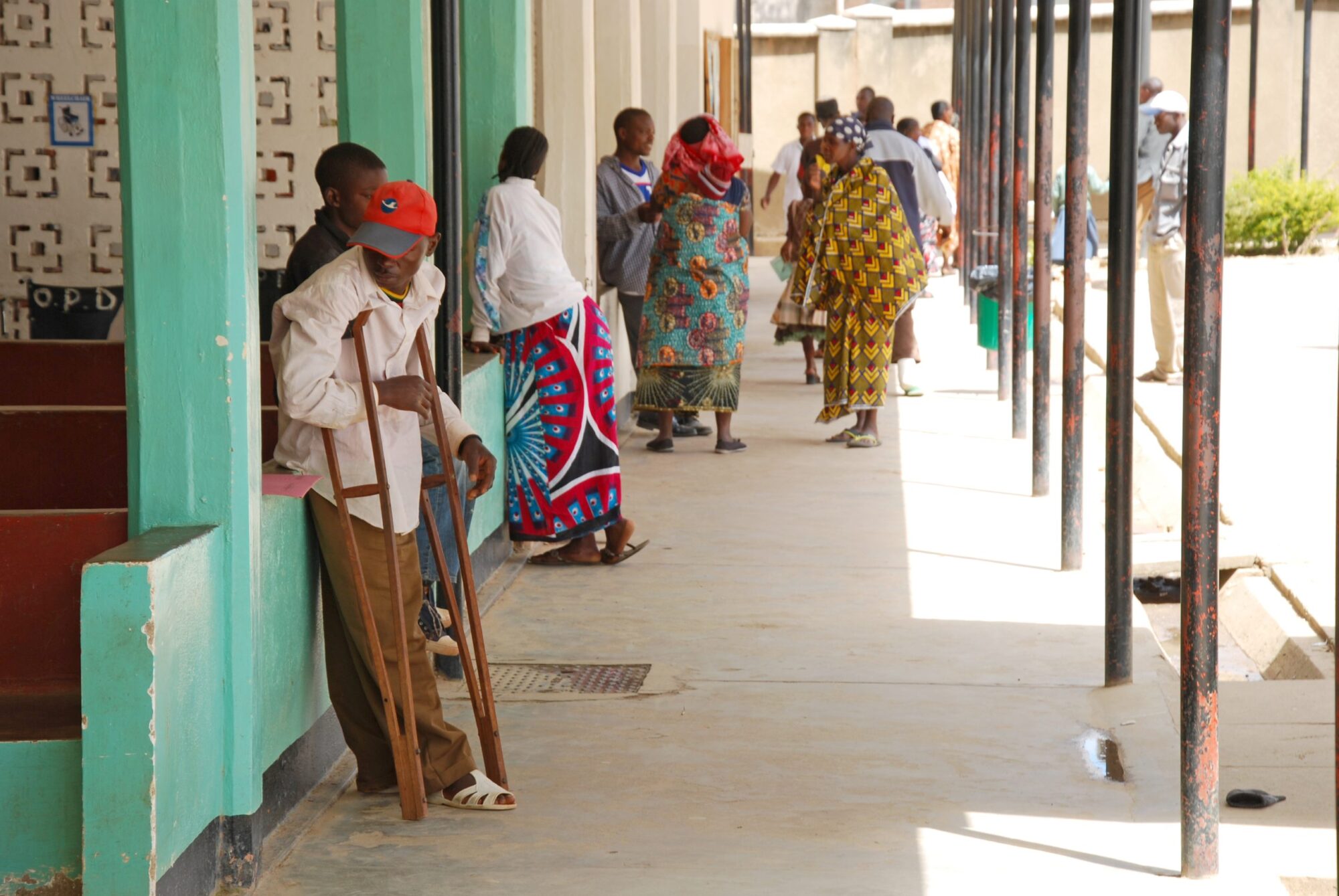 An African Boy On Crutches In The Hospital Of Iringa, Tanzania,